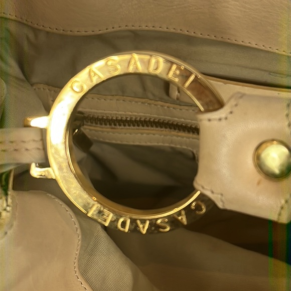 Casadei Cream & Gold Tone Purse with Striped Handle & Gold Tone Hardware - Picture 9 of 17